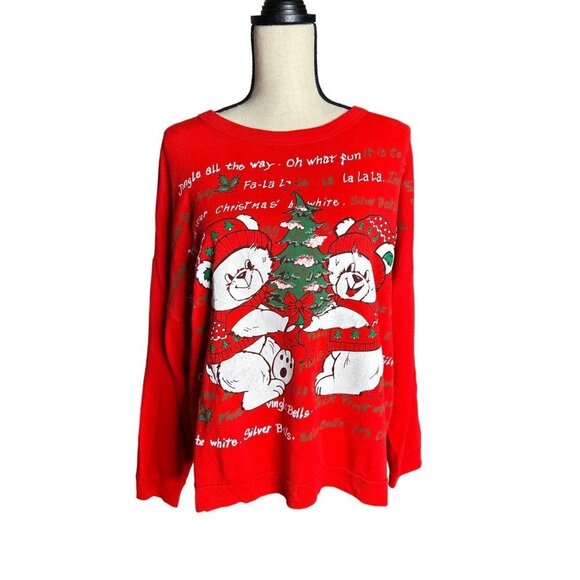 Nutcracker Tops - Christmas Bear Sweatshirt VINTAGE Nutcracker 1991 Bears Trees Red Green Medium